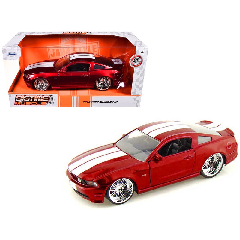 2010 Ford Mustang GT Red Metallic with White Stripes “Bigtime Muscle” Series 1/24 Diecast Model Car by Jada