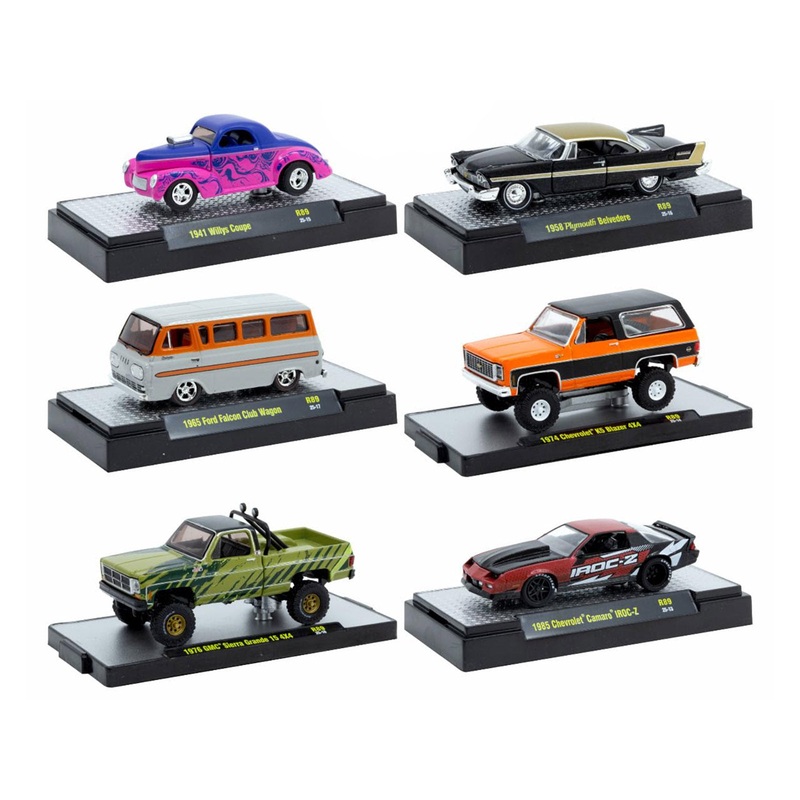 “Auto Meets” Set of 6 Cars IN DISPLAY CASES Release 89 Limited Edition 1/64 Diecast Model Cars by M2 Machines