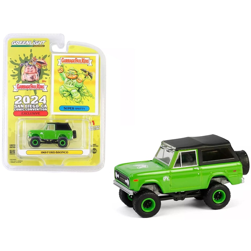 1969 Ford Bronco “Garbage Pail Kids: Super Snotty” Green with Black Top “San Diego Comic-Con 2024 Exclusive” 1/64 Diecast Model Car by Greenlight
