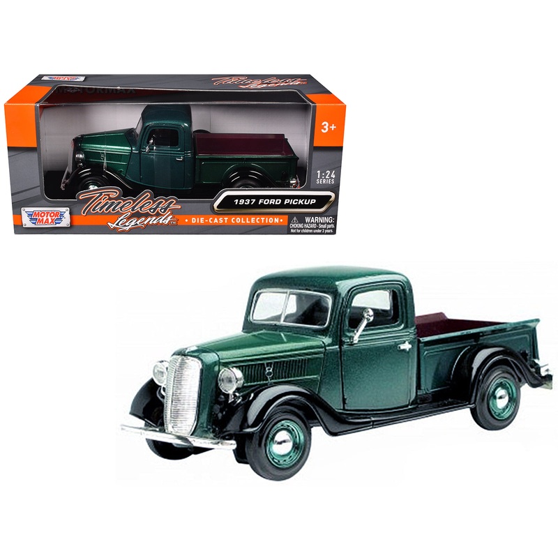 1937 Ford Pickup Truck Green and Black 1/24 Diecast Model Car by Motormax
