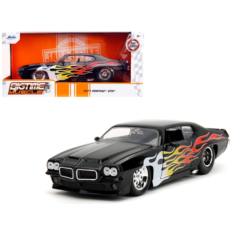1971 Pontiac GTO Black with Flame Graphics “Bigtime Muscle” Series 1/24 Diecast Model Car by Jada