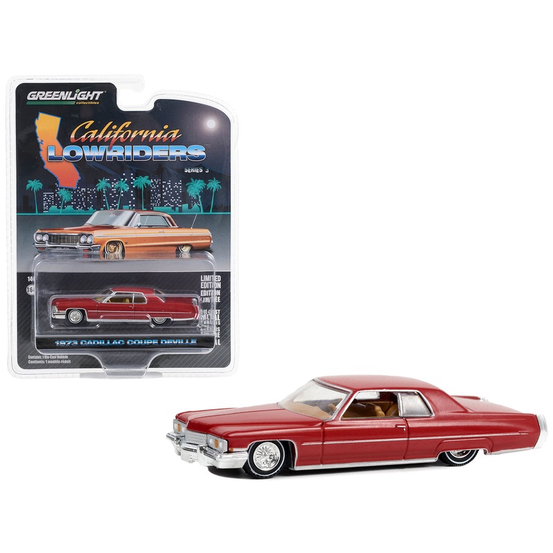 1973 Cadillac Coupe deVille Lowrider Custom Maroon “California Lowriders” Series 3 1/64 Diecast Model Car by Greenlight