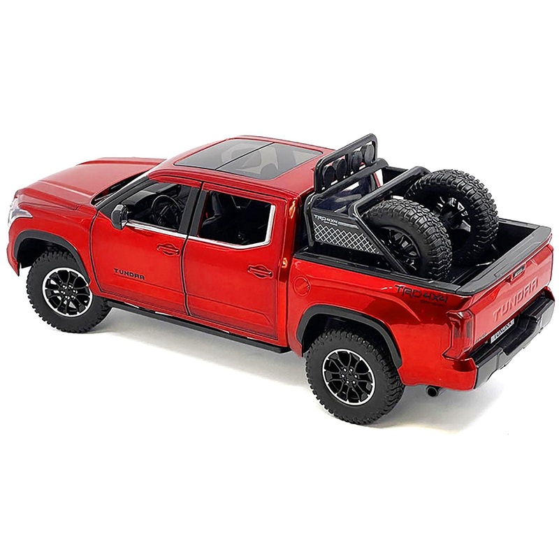2023 Toyota Tundra TRD 4×4 Pickup Truck Red Metallic with Sunroof and Wheel Rack 1/24 Diecast Model Car