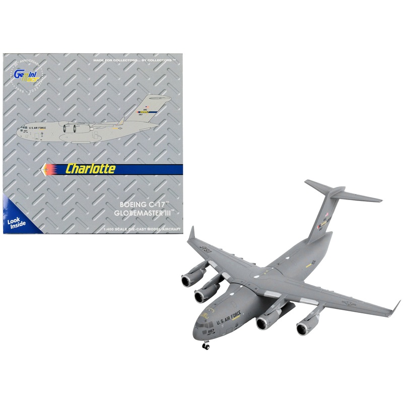 Boeing C-17 Globemaster III Transport Aircraft “Charlotte Air National Guard – United States Air Force” Gray “Gemini Macs” Series 1/400 Diecast Model Airplane by GeminiJets