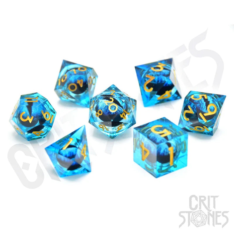 CritStones –  Resin RPG Dice Set – Ice Dragon’s Gaze Floating Eye