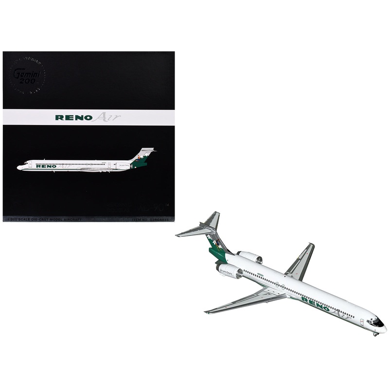McDonnell Douglas MD-90 Commercial Aircraft “Reno Air” (N905RA) White with Green Tail “Gemini 200” Series 1/200 Diecast Model Airplane by GeminiJets
