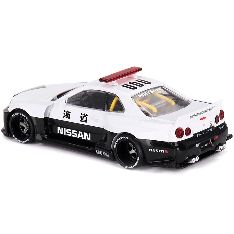 Nissan Skyline GT-R (R34) “Kaido Works (V2 Aero)” RHD (Right Hand Drive) Black and White “Japan Police” (Designed by Jun Imai) “Kaido House” Special 1/64 Diecast Model Car by Mini GT