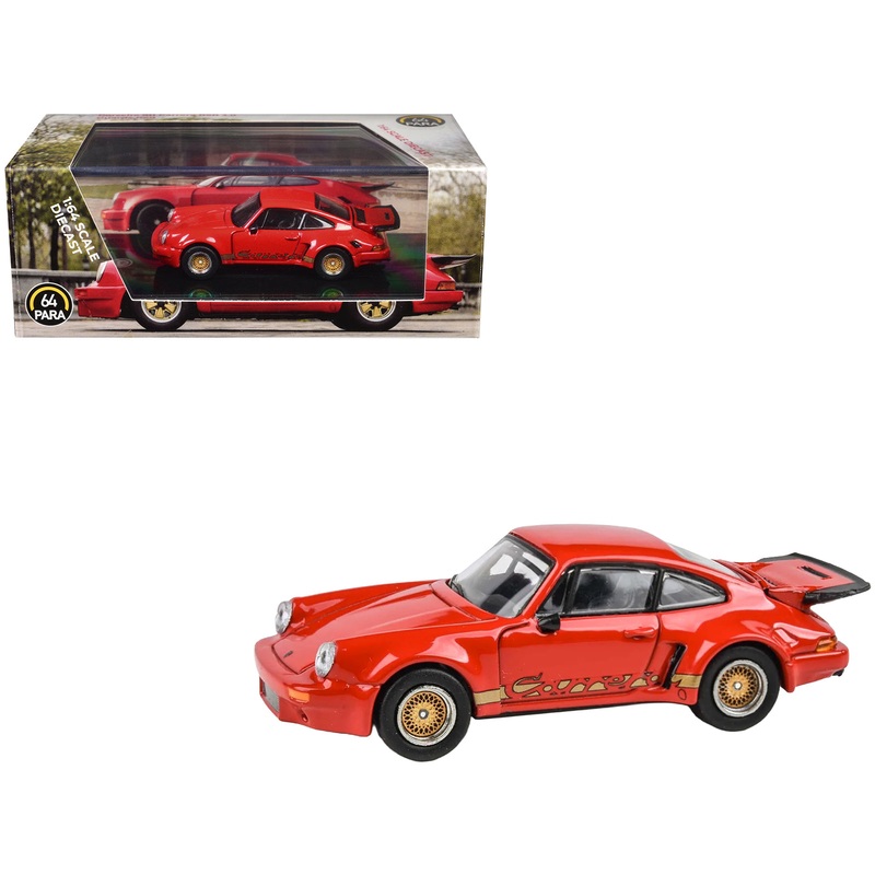 Porsche 911 Carrera RSR 3.0 Guards Red with Gold Stripes and Wheels 1/64 Diecast Model Car by Paragon Models