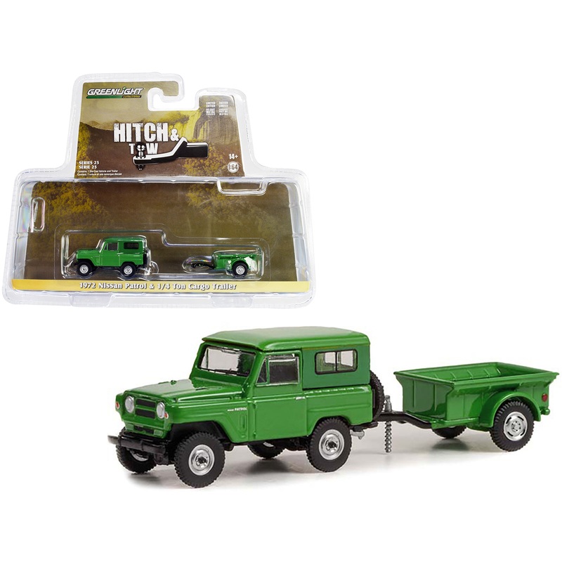 1972 Nissan Patrol Green with 1/4 Ton Cargo Trailer “Hitch & Tow” Series 25 1/64 Diecast Model Car by Greenlight
