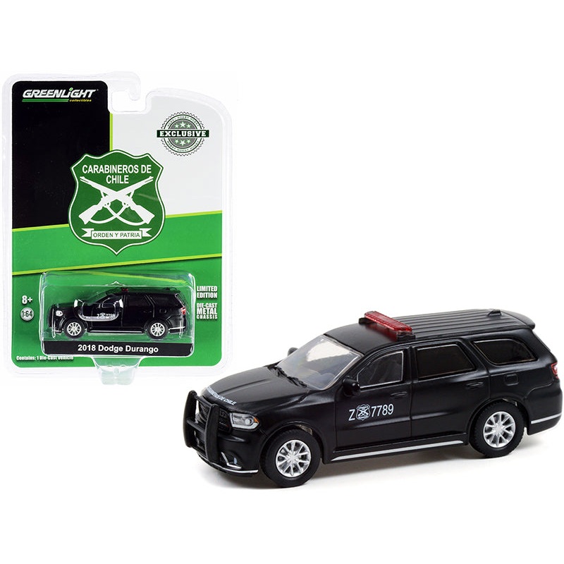 2018 Dodge Durango Police Car Matt Black “Carabineros de Chile” “Hobby Exclusive” 1/64 Diecast Model Car by Greenlight