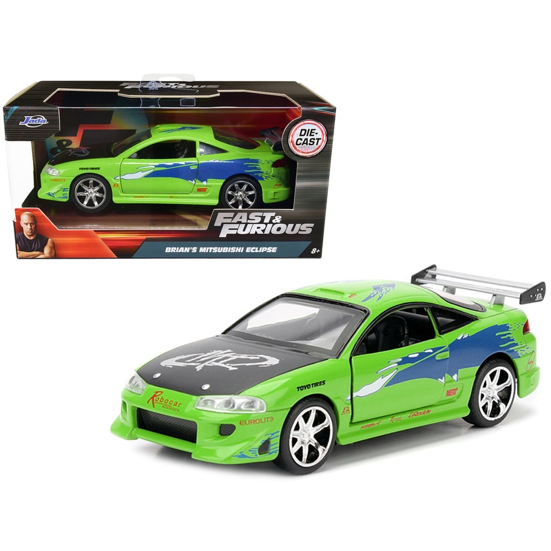 Brian’s 1995 Mitsubishi Eclipse Green with Graphics “Fast & Furious” Movie 1/32 Diecast Model Car by Jada