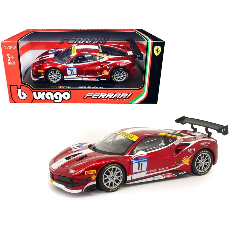 Ferrari 488 Challenge #11 Candy Red with White Stripes “Ferrari Racing” 1/24 Diecast Model Car by Bburago