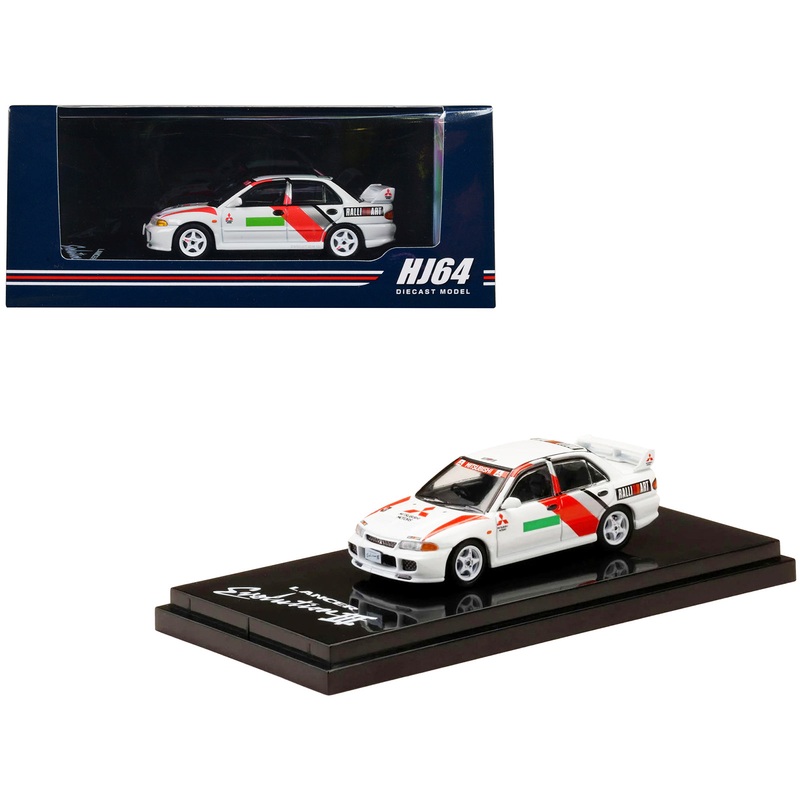Mitsubishi Lancer RS Evolution III RHD (Right Hand Drive) Scortia White “Groupe A Promotion” 1/64 Diecast Model Car by Hobby Japan