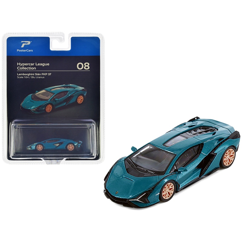 Lamborghini Sian FKP 37 Blu Uranus Blue Metallic “Hypercar League Collection” 1/64 Diecast Model Car by PosterCars