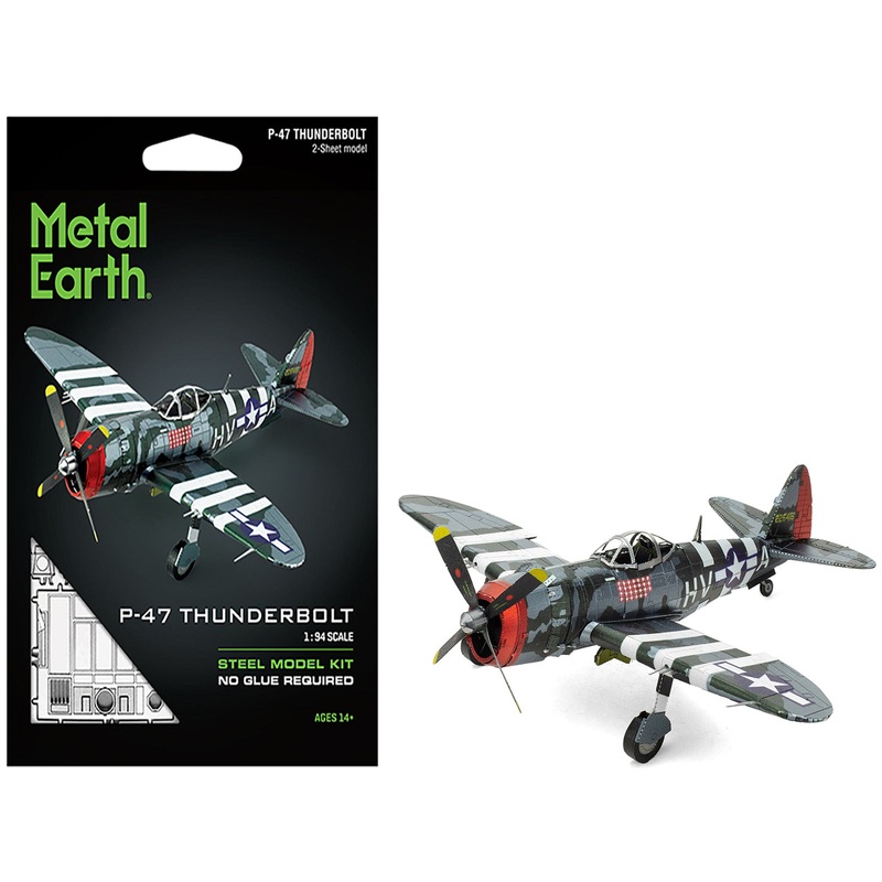 Model Kit Republic P-47 Thunderbolt Fighter Aircraft “The Jug” United States Army Air Forces (Moderate Difficulty) Steel Model by Metal Earth