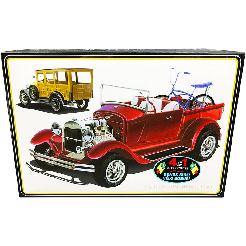 Skill 2 Model Kit 1929 Ford Woody Pickup 4-in-1 Kit with Bike 1/25 Scale Model by AMT