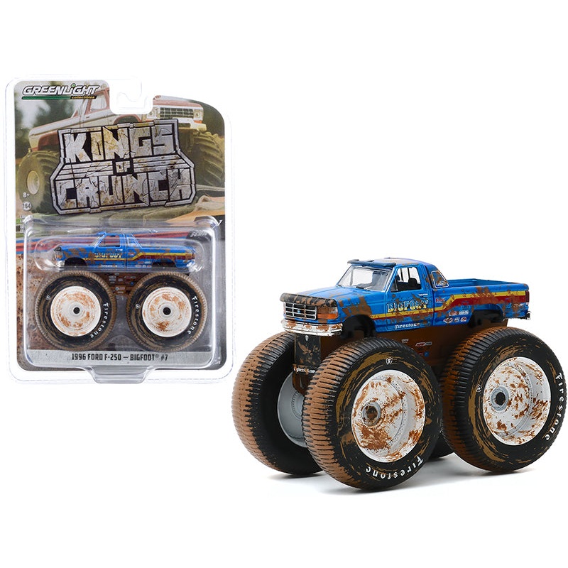 1996 Ford F-250 Monster Truck “Bigfoot #7” Blue (Dirty Version) “Kings of Crunch” Series 7 1/64 Diecast Model Car by Greenlight