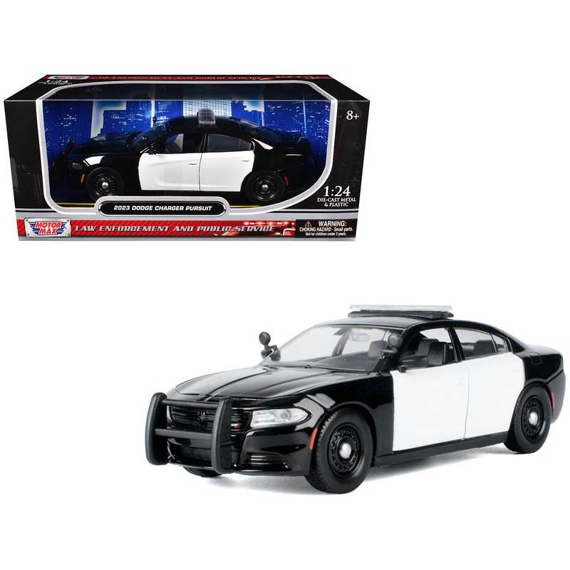 2023 Dodge Charger Pursuit Police Car Black and White “Law Enforcement and Public Service” Series 1/24 Diecast Model Car by Motormax