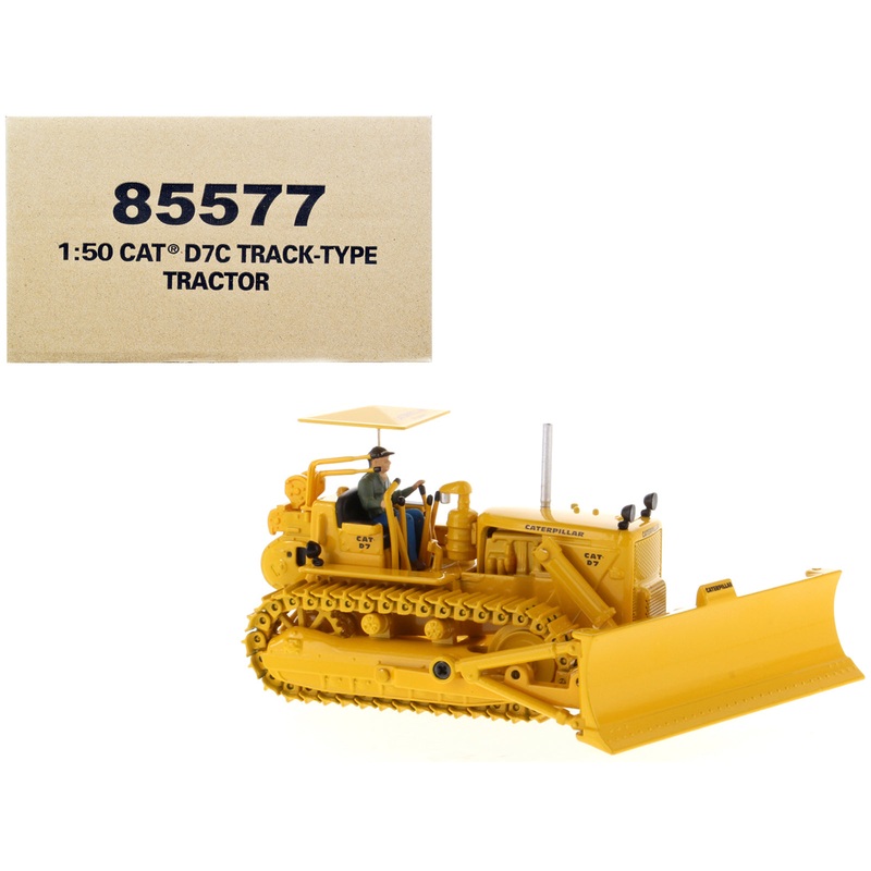 CAT Caterpillar D7C Track-Type Tractor Dozer Yellow with Operator “Vintage Series” 1/50 Diecast Model by Diecast Masters