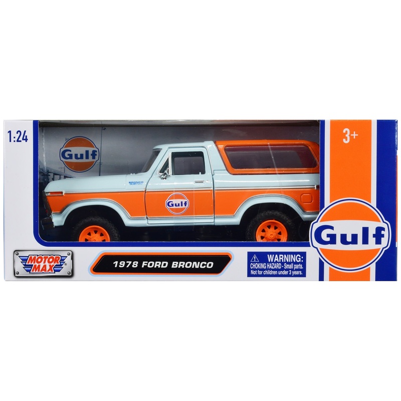 1978 Ford Bronco Light Blue and Orange “Gulf Oil” “Gulf Die-Cast Collection” 1/24 Diecast Model Car by Motormax