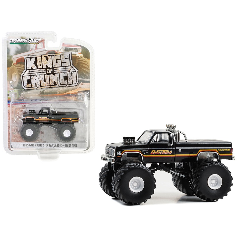 1985 GMC K3500 Sierra Classic Monster Truck Black “Overtime” “Kings of Crunch” Series 14 1/64 Diecast Model Car by Greenlight