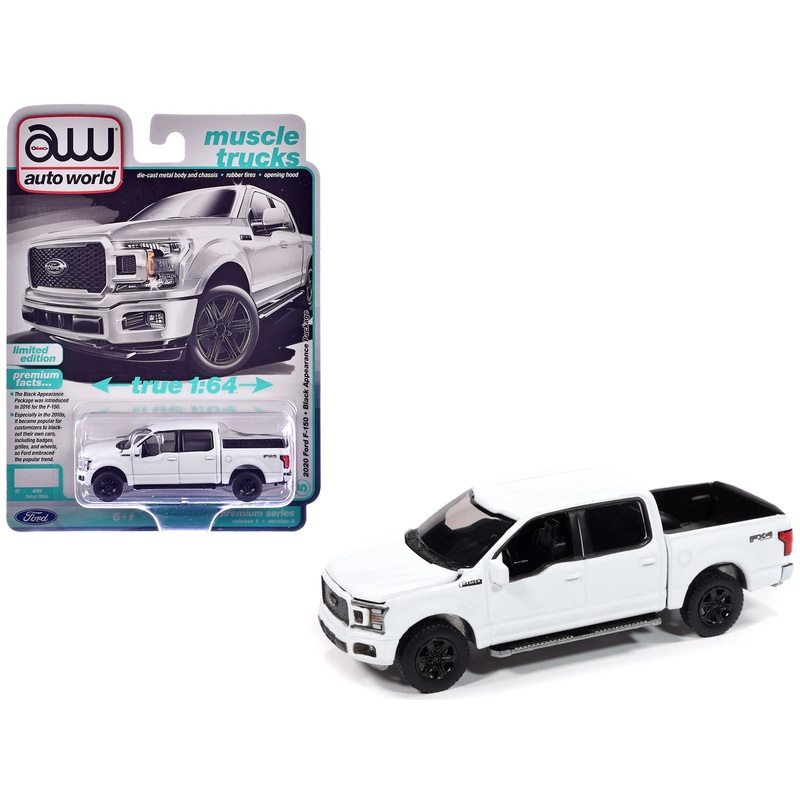 2020 Ford F-150 FX4 Black Appearance Package Pickup Truck Oxford White “Muscle Trucks” Series 1/64 Diecast Model Car by Auto World