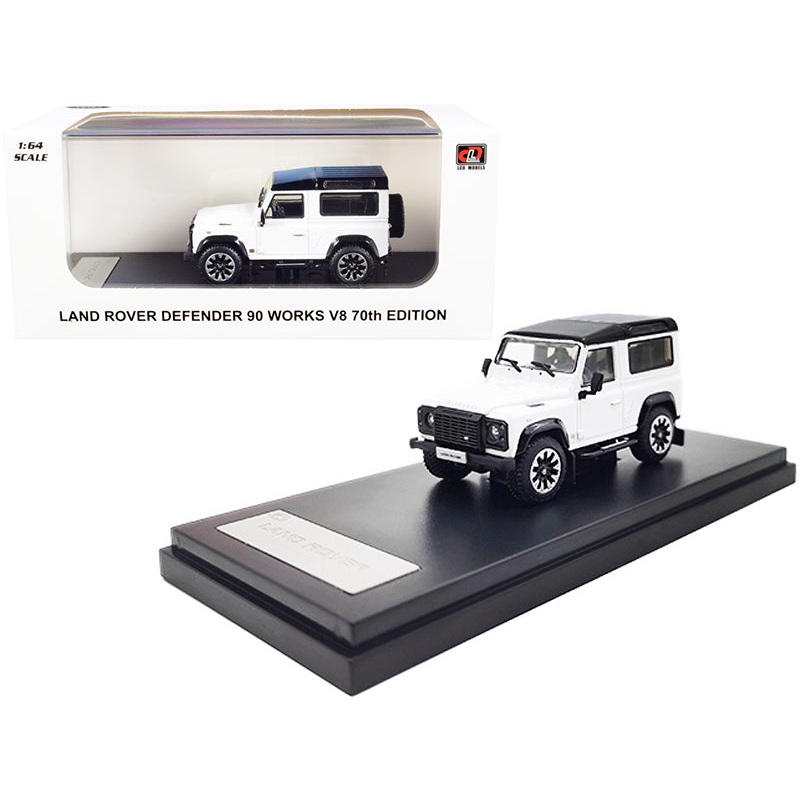 Land Rover Defender 90 Works V8 White with Black Top “70th Edition” 1/64 Diecast Model Car by LCD Models