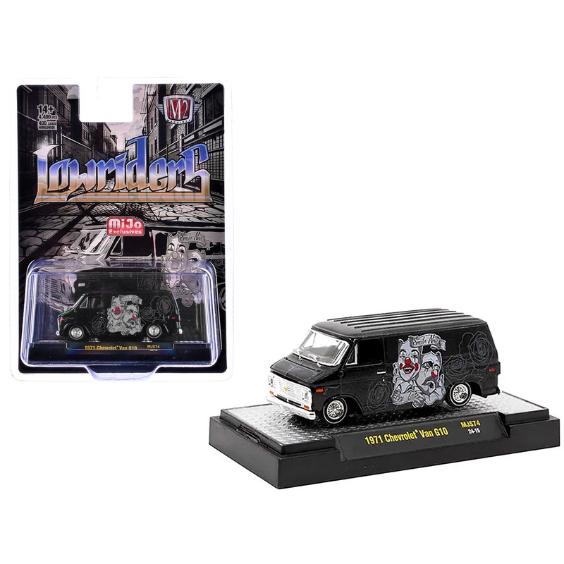 1971 Chevrolet G10 Van Black Metallic with Graphics “Lowriders” Limited Edition to 4400 pieces Worldwide 1/64 Diecast Model Car by M2 Machines