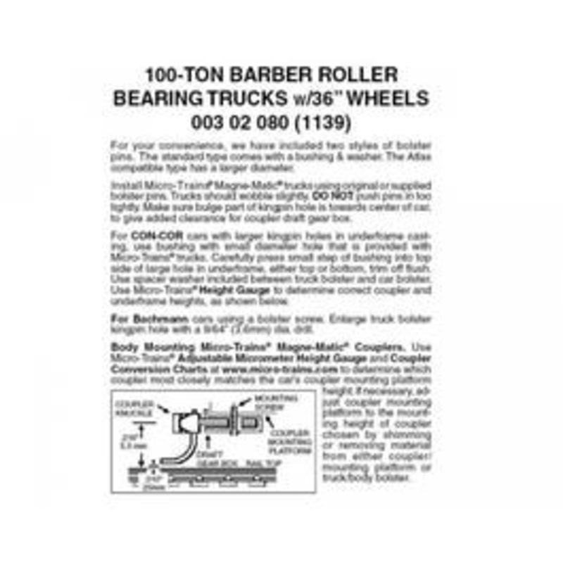 Micro Trains #00302080 100-TON Barber Roller Bearing Truck (1PR)