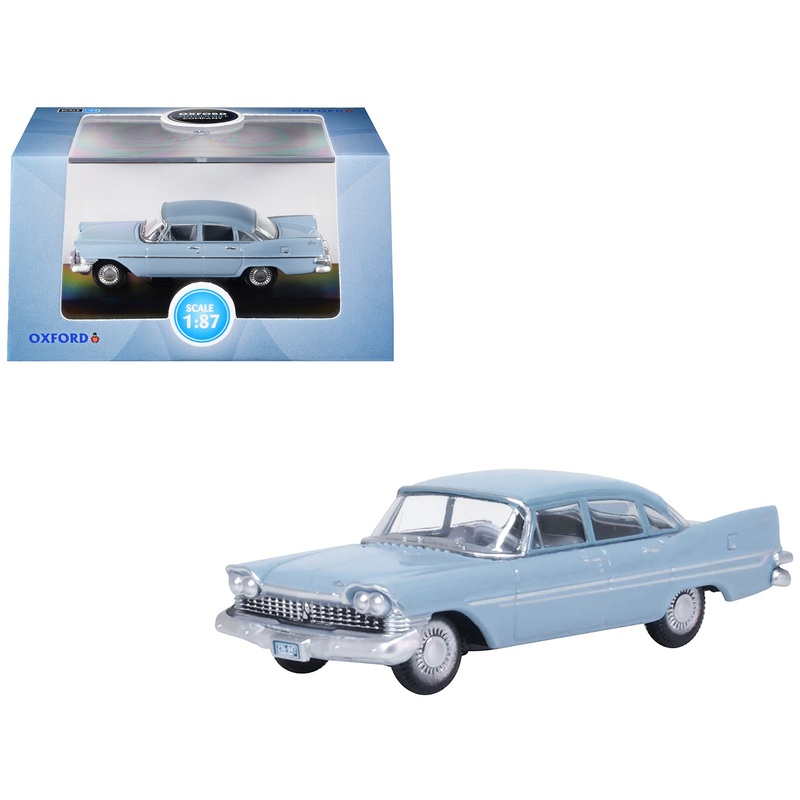 1959 Plymouth Savoy Sedan Powder Blue 1/87 (HO) Scale Diecast Model Car by Oxford Diecast