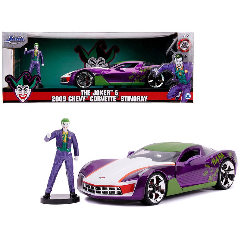 2009 Chevrolet Corvette Stingray with Joker Diecast Figurine “DC Comics” Series 1/24 Diecast Model Car by Jada