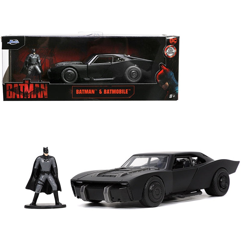 Batmobile Matt Black with Batman Diecast Figurine “The Batman” (2022) Movie “DC Comics” 1/32 Diecast Model Car by Jada