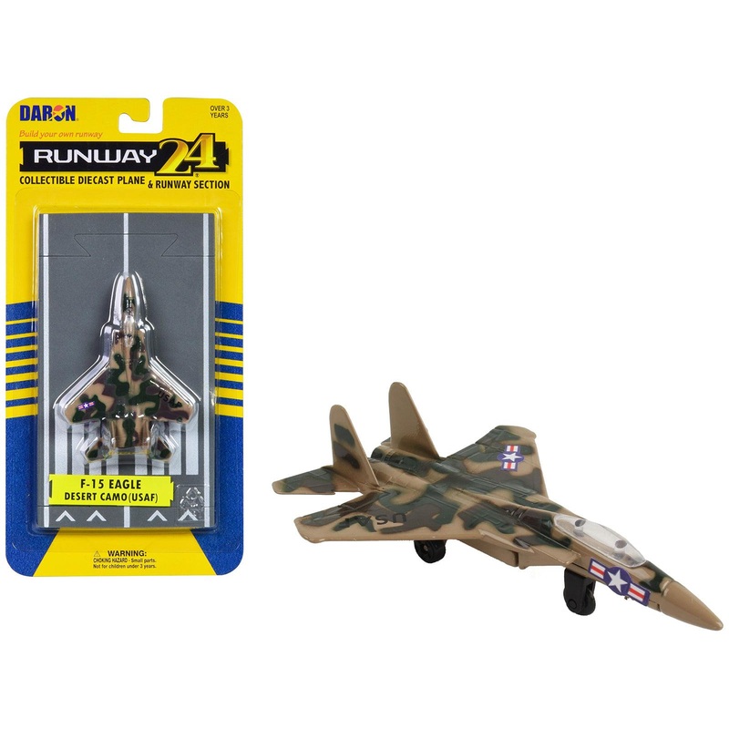 McDonnell Douglas F-15 Eagle Fighter Aircraft Desert Camouflage “United States Air Force” with Runway Section Diecast Model Airplane by Runway24