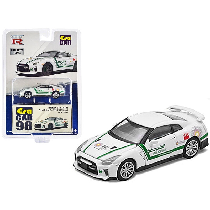 Nissan GT-R (R35) White Dubai Police “EXPO 2020” Livery Limited Edition to 720 pieces Worldwide 1/64 Diecast Model Car by Era Car
