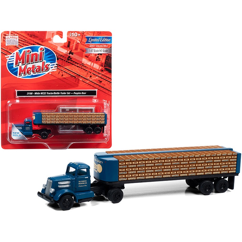 White WC22 Truck Tractor with Bottle Trailer Dark Blue “The Peoples Brewing Co.” 1/87 (HO) Scale Model by Classic Metal Works