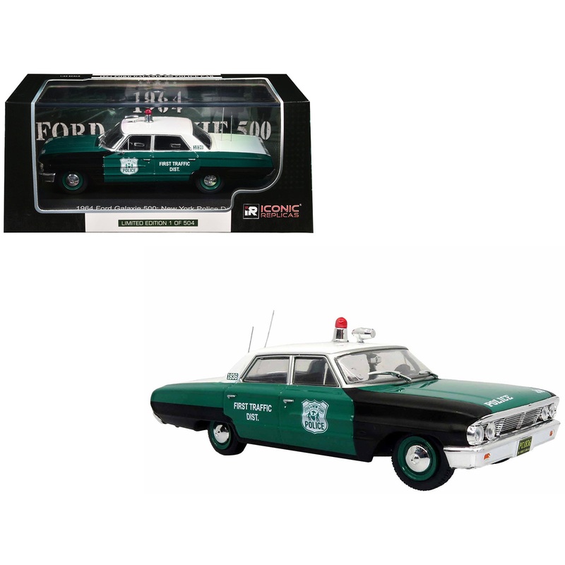 1964 Ford Galaxie 500 Police Car “New York Police Department” Black and Green with White Top Limited Edition to 504 pieces Worldwide 1/43 Diecast Model by Iconic Replicas