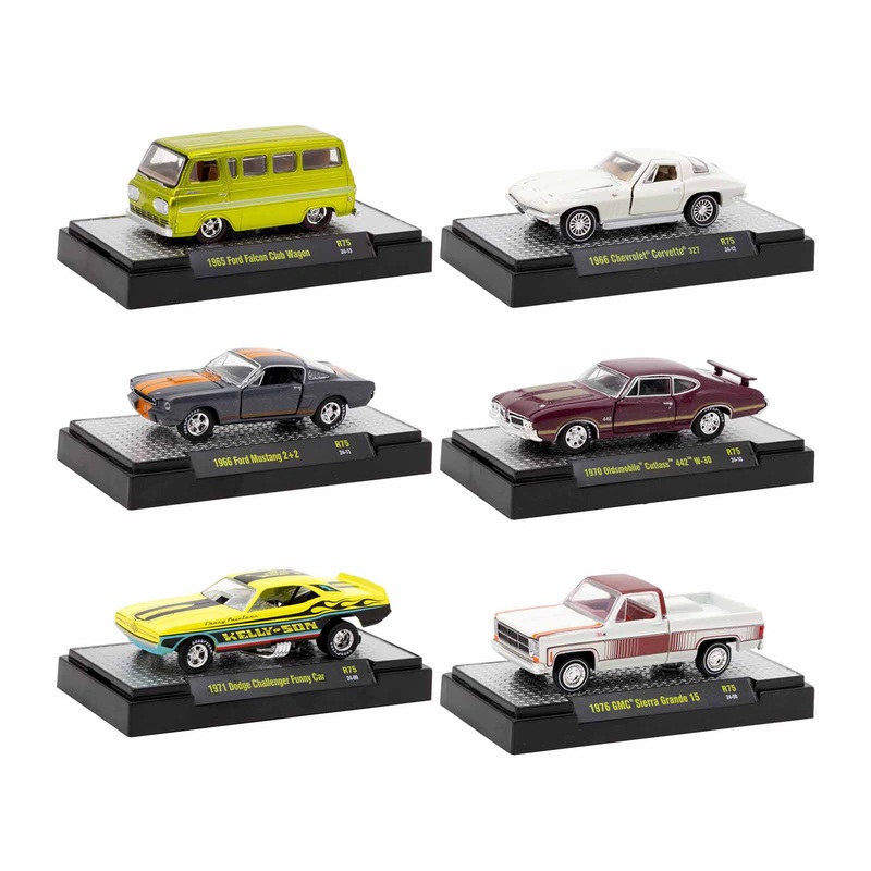 “Auto Meets” Set of 6 Cars IN DISPLAY CASES Release 75 Limited Edition 1/64 Diecast Model Cars by M2 Machines