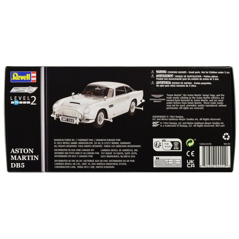 Level 2 Easy-Click Model Kit Aston Martin DB5 James Bond 007 “Goldfinger” (1964) Movie 1/24 Scale Model by Revell