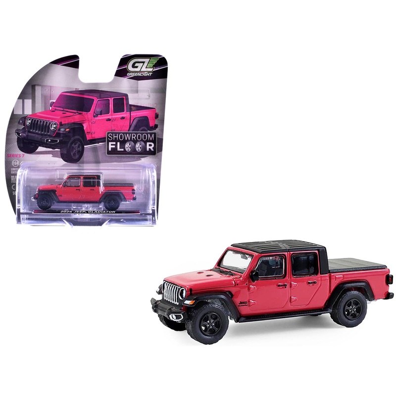 2024 Jeep Gladiator Pickup Truck Tuscadero Pink with Black Top “Showroom Floor” Series 7 1/64 Diecast Model Car by Greenlight