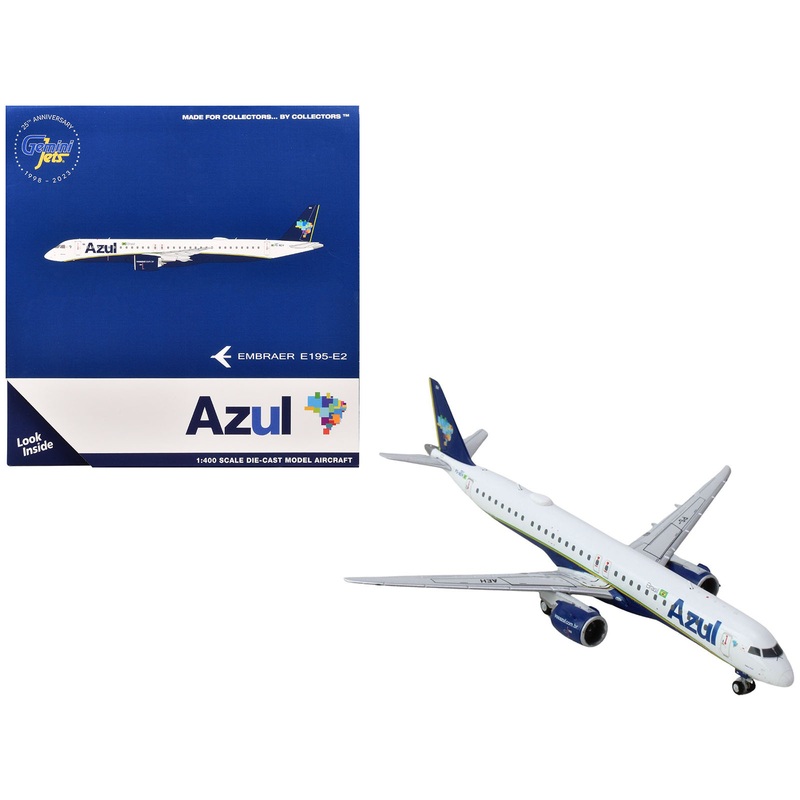 Embraer E195-E2 Commercial Aircraft “Azul Brazilian Airlines” (PS-AEH) White with Blue Tail 1/400 Diecast Model Airplane by GeminiJets