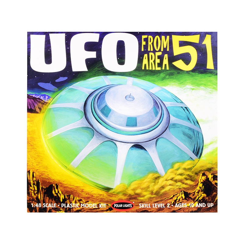 Skill 2 Model Kit UFO from Area 51 with 2 Aliens and 1 Guard Figurines 1/48 Scale Model by Polar Lights