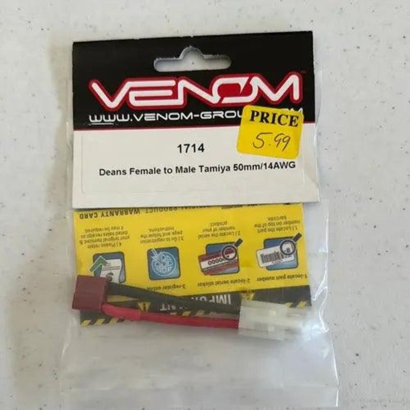 Tamiya Battery to Deans Device Converter Adapter Plug Lead by Venom – 50mm