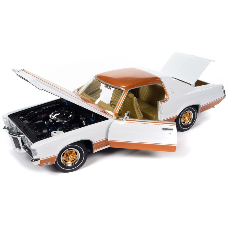 1969 Pontiac Royal Bobcat Grand Prix Model J Cameo White with Firefrost Gold Hood and Top with Gold Interior “American Muscle” Series 1/18 Diecast Model Car by Auto World