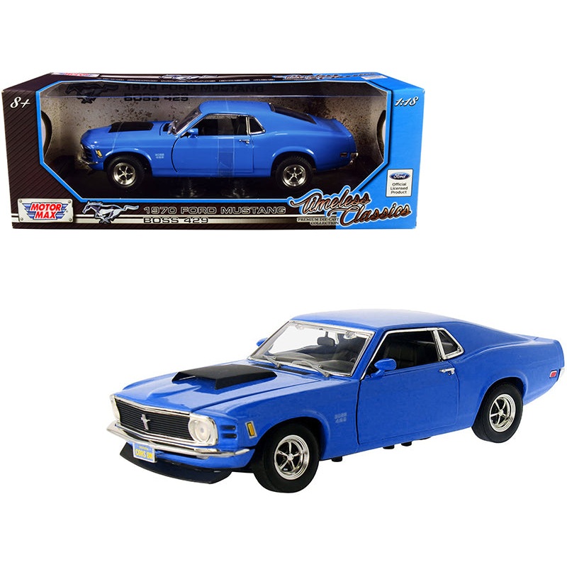 1970 Ford Mustang Boss 429 Dark Blue “Timeless Classics” Series 1/18 Diecast Model Car by Motormax