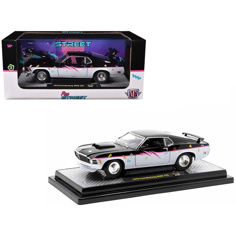 1970 Ford Mustang BOSS 429 “Pro Street” Black and Gray with Graphics Limited Edition to 6650 pieces Worldwide 1/24 Diecast Model Car by M2 Machines