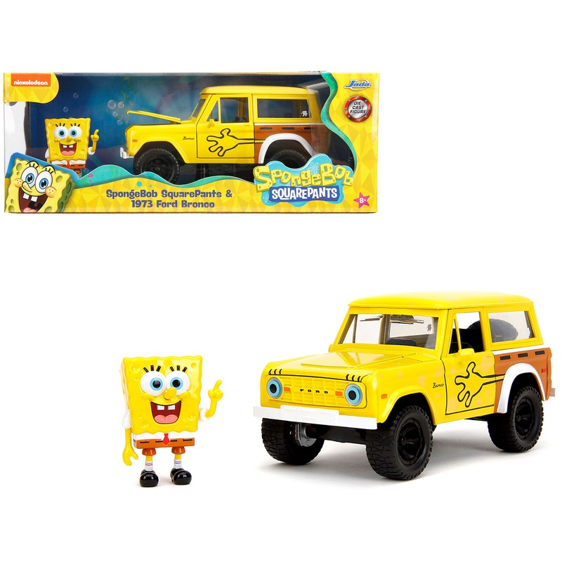 1973 Ford Bronco Yellow with Graphics and SpongeBob SquarePants Diecast Figure “SpongeBob SquarePants” (1999Current) TV Series “Hollywood Rides” Series 1/24 Diecast Model Car by Jada
