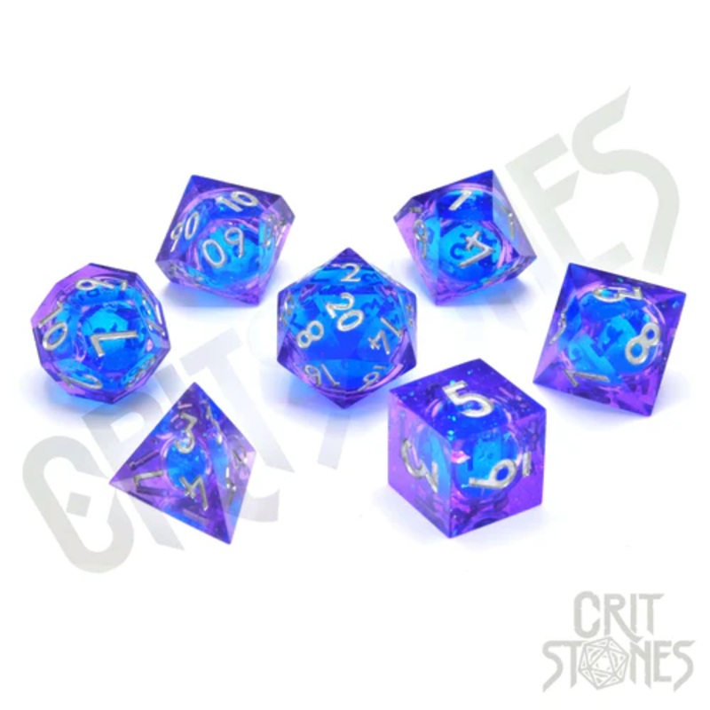 CritStones –  Resin RPG Dice Set – Blue Bane (Liquid Core)