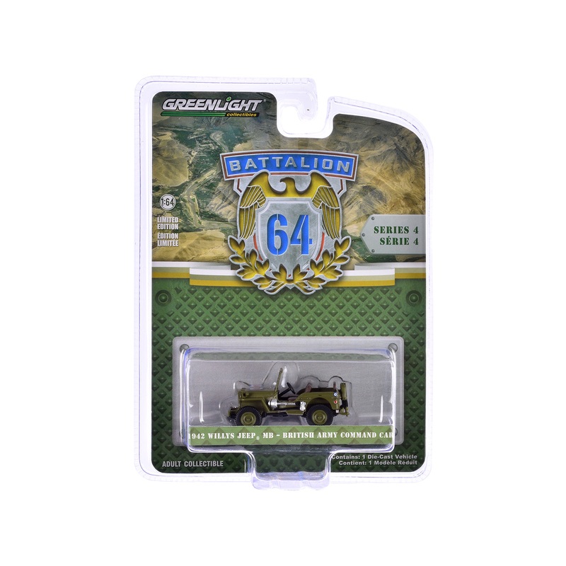 1942 Willys Jeep MB “British Army Command Car” Light Green “Battalion 64” Series 4 1/64 Diecast Model Car by Greenlight