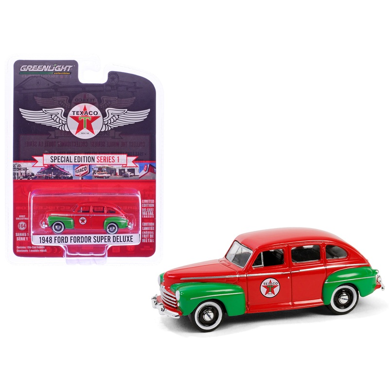 1948 Ford Fordor Super Deluxe “Texaco” Red with Green Fenders “Texaco Special Edition” Series 1 1/64 Diecast Model Car by Greenlight