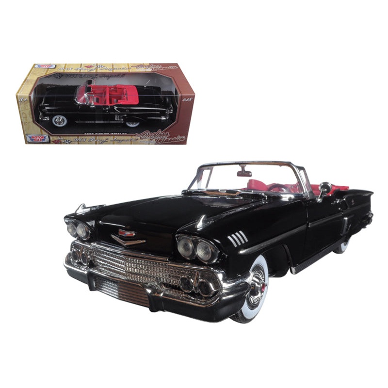 1958 Chevrolet Impala Convertible Black with Red Interior “Timeless Classics” 1/18  Diecast Model Car by Motormax